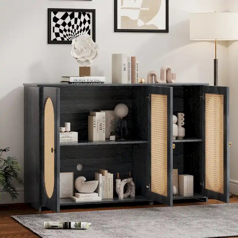 Sideboard with Large Storage Space Artificial Rattan Doors