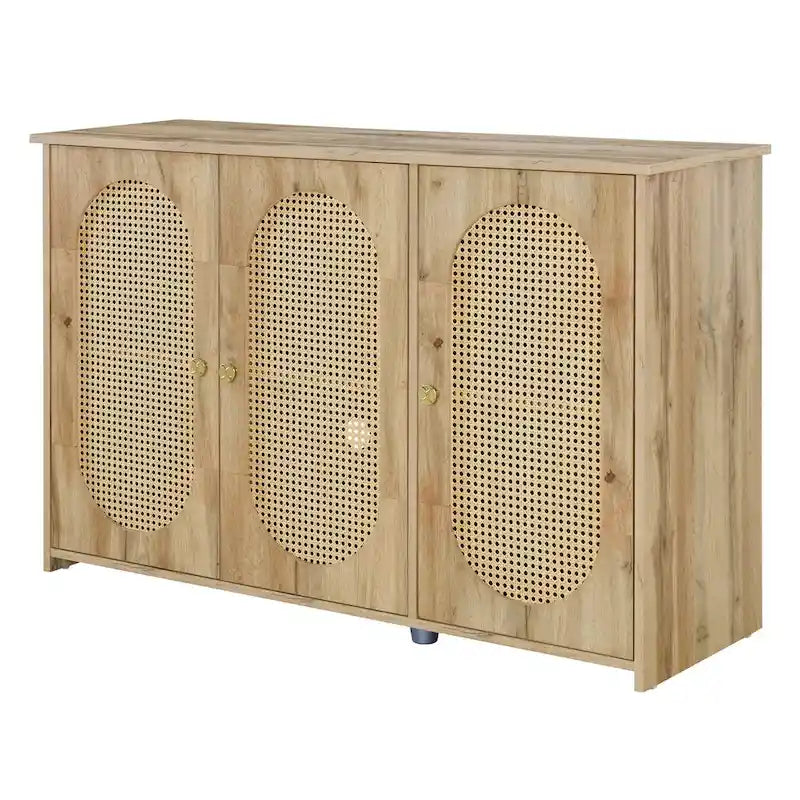 Aparador con amplio espacio de almacenamiento y puertas de ratán sintético