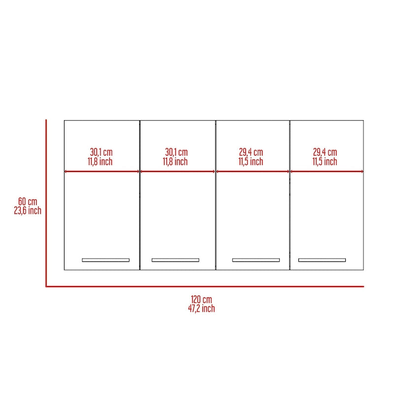 Meuble mural à quatre portes, conception à deux modules, étagères à deux niveaux — blanc