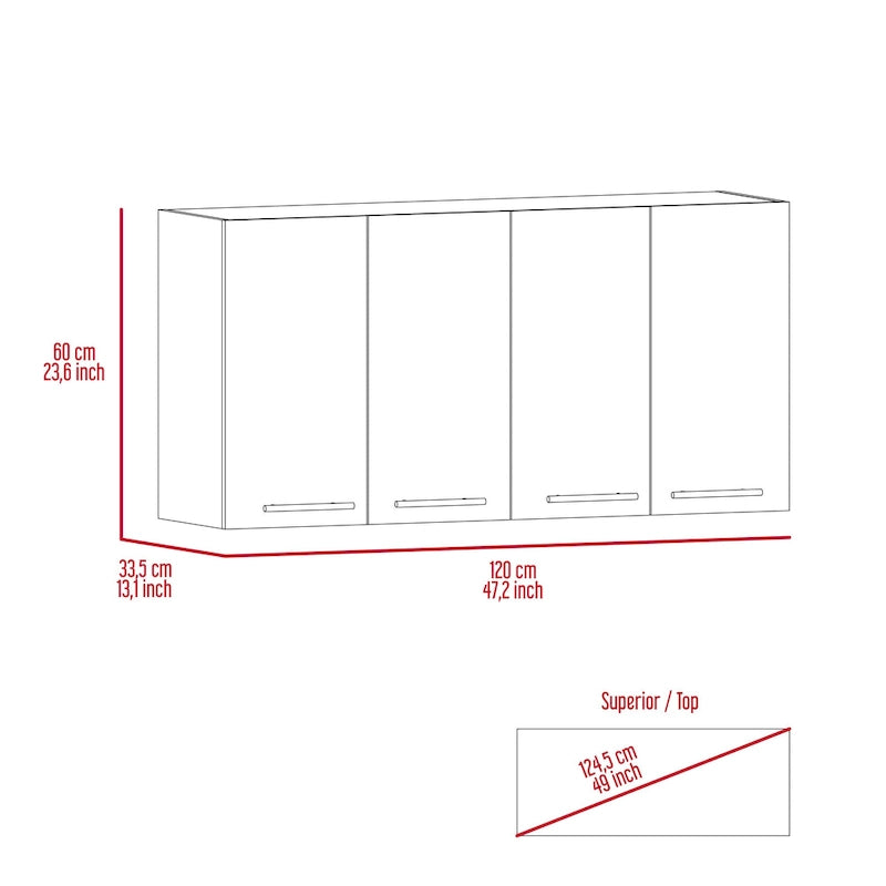 Meuble mural à quatre portes, conception à deux modules, étagères à deux niveaux — blanc