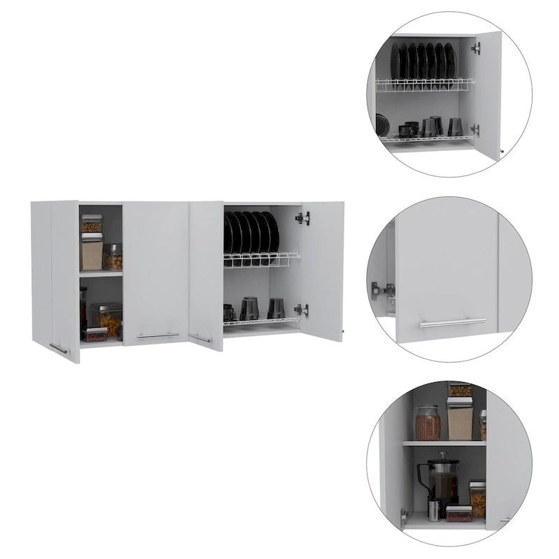 Meuble mural à quatre portes, conception à deux modules, étagères à deux niveaux — blanc