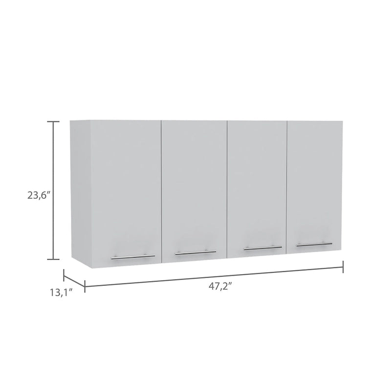 Meuble mural à quatre portes, conception à deux modules, étagères à deux niveaux — blanc