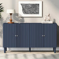 Elegante aparador de cuatro puertas con puertas de diseño ondulado, patas cilíndricas y elegantes tiradores metálicos, ajustable, para sala de estar