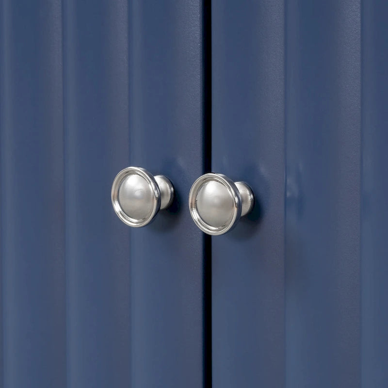Elegante aparador de cuatro puertas con puertas de diseño ondulado, patas cilíndricas y elegantes tiradores metálicos, ajustable, para sala de estar