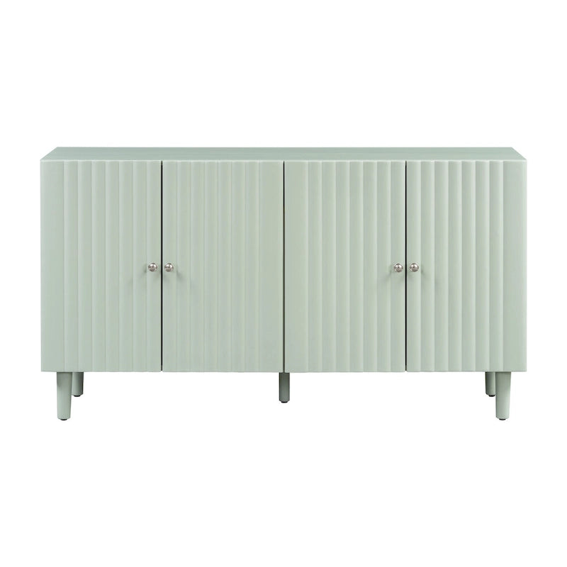 Elegante aparador de cuatro puertas con puertas de diseño ondulado, patas cilíndricas y elegantes tiradores metálicos, ajustable, para sala de estar