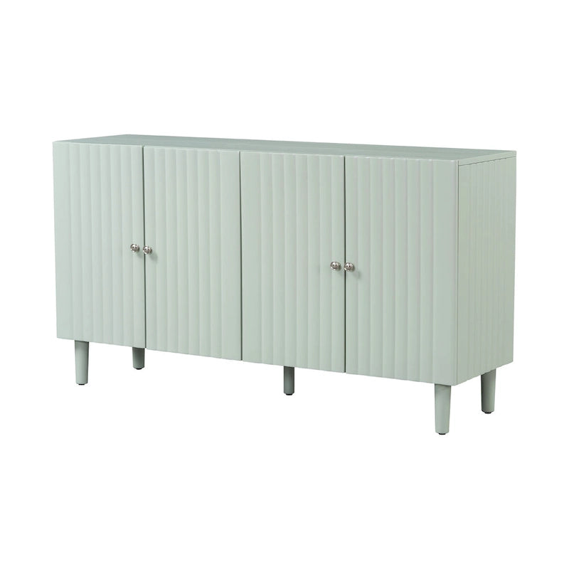 Elegante aparador de cuatro puertas con puertas de diseño ondulado, patas cilíndricas y elegantes tiradores metálicos, ajustable, para sala de estar