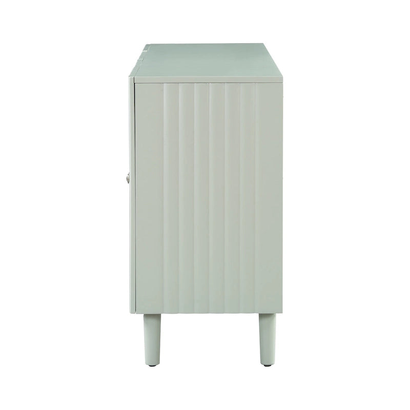 Elegante aparador de cuatro puertas con puertas de diseño ondulado, patas cilíndricas y elegantes tiradores metálicos, ajustable, para sala de estar