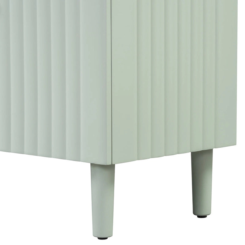 Elegante aparador de cuatro puertas con puertas de diseño ondulado, patas cilíndricas y elegantes tiradores metálicos, ajustable, para sala de estar