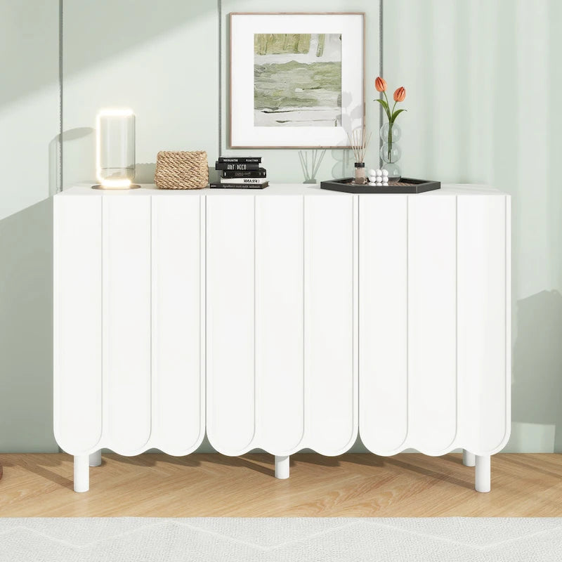 Meuble à chaussures minimaliste crème avec 5 pieds en bois massif, buffet avec étagères réglables