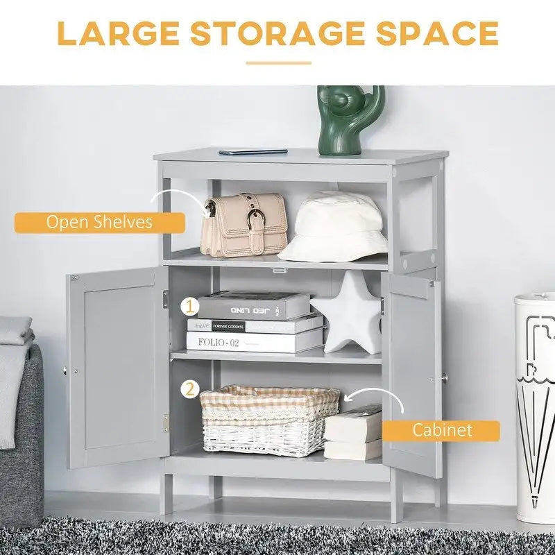 Freistehender moderner Badezimmerschrank mit Türen und offenem Regal - 11.75T x 23.5B x 32.25H