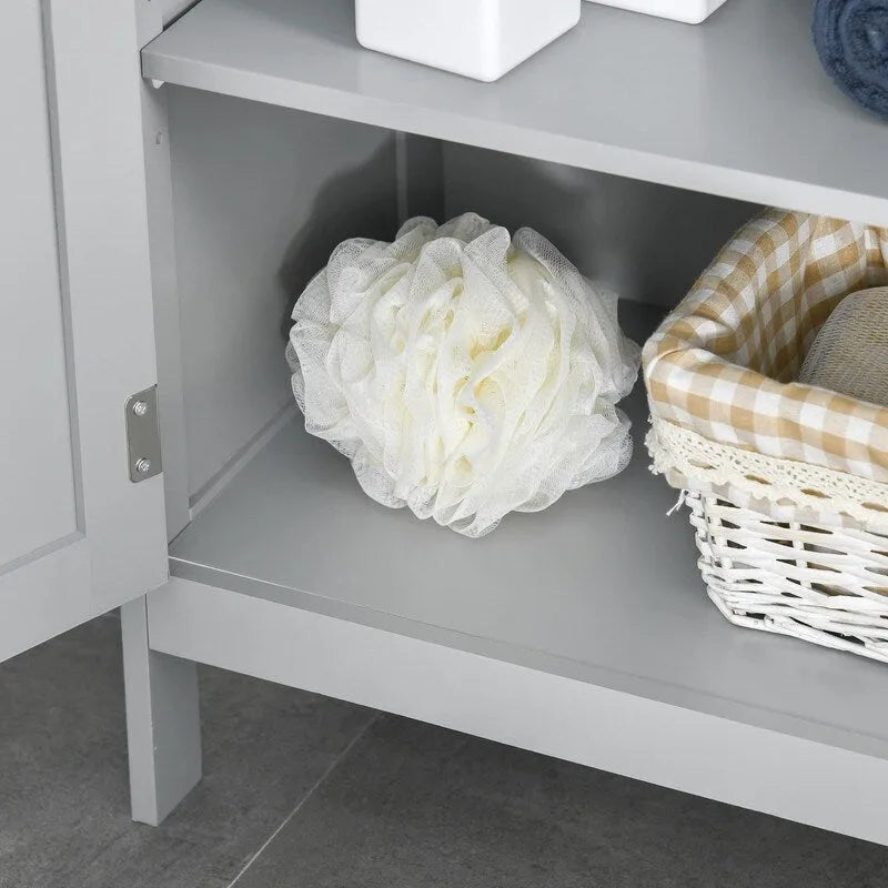 Armario moderno independiente de almacenamiento para baño, con puertas y estante abierto - 11.75D x 23.5W x 32.25H
