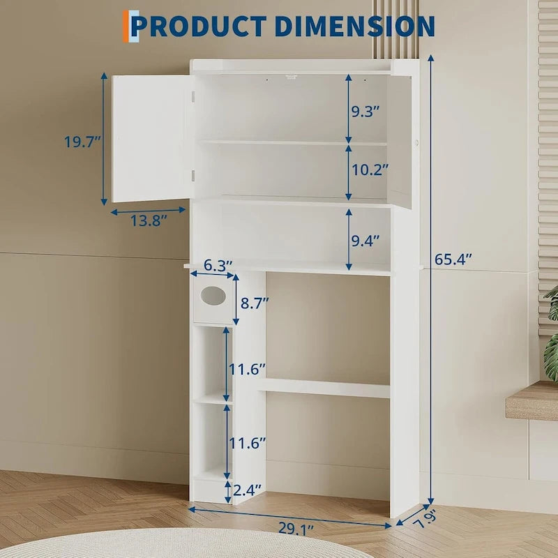 Badezimmerschrank über der Toilette mit zwei Türen und verstellbaren Ablagen, Toilettenpapierhalter