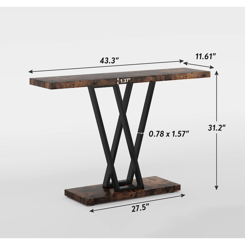 43.3Mesa consola, mesa de pasillo industrial con estantes de exhibición para entrada, pasillo, sofá, sala de estar, cocina y recibidor