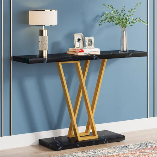 Console 43.3, table de couloir industrielle avec étagère d’exposition pour entrée, couloir, canapé, salon, cuisine et hall