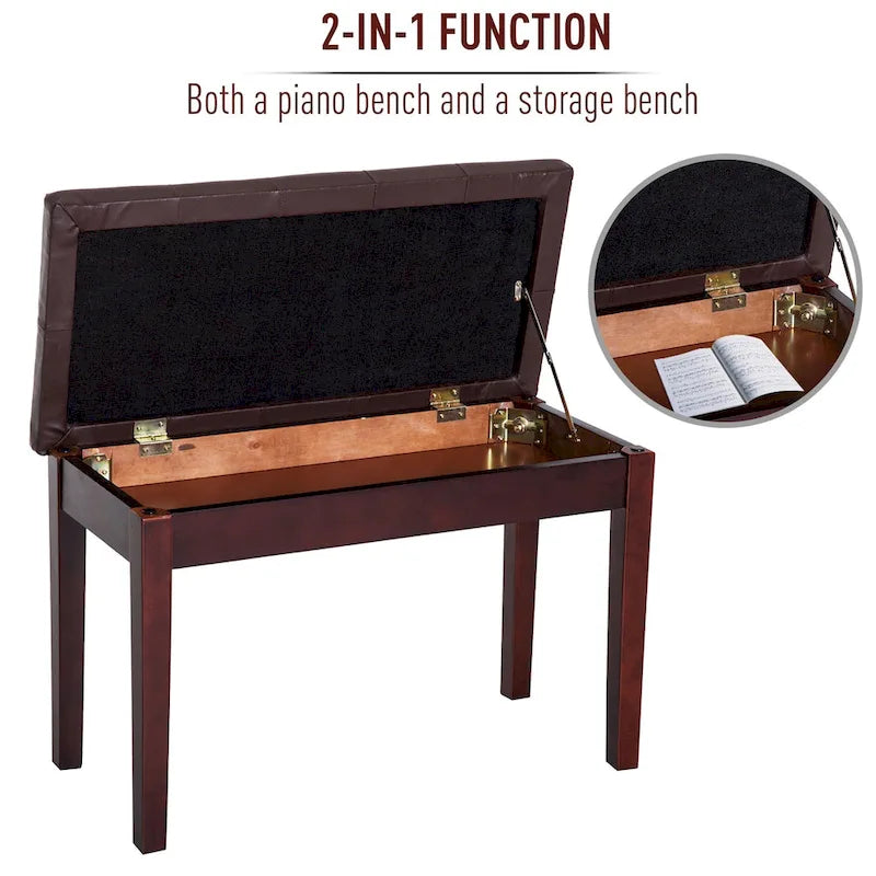 Banc de piano double rembourré en similicuir avec rangement pour partitions - 13.5*29*19.5