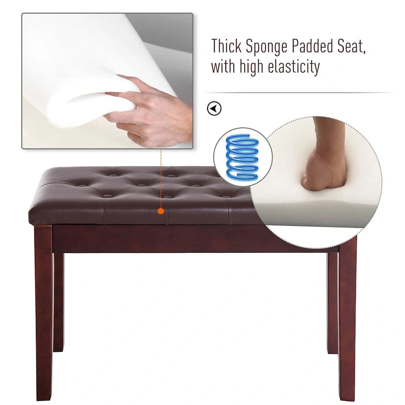Banc de piano double rembourré en similicuir avec rangement pour partitions - 13.5*29*19.5