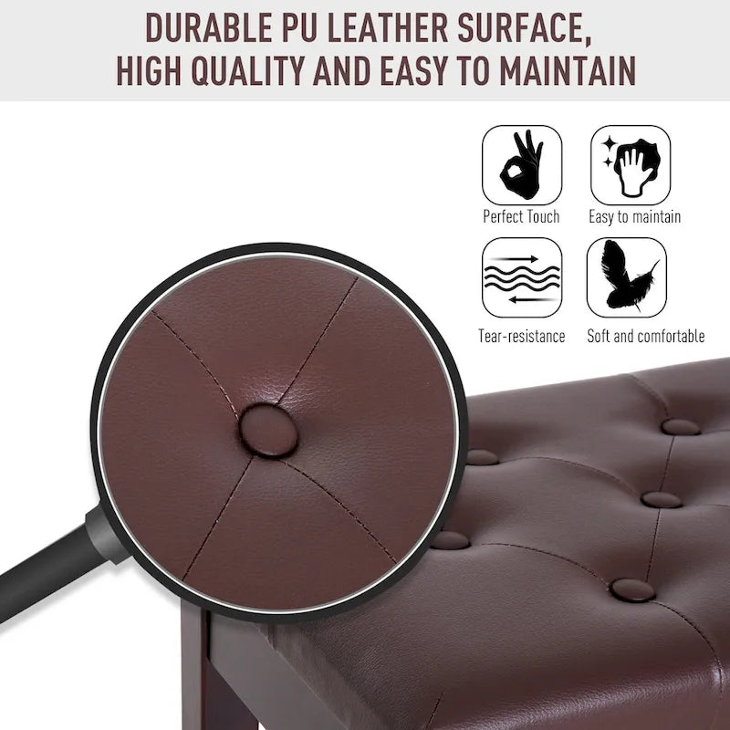 Banc de piano double rembourré en similicuir avec rangement pour partitions - 13.5*29*19.5