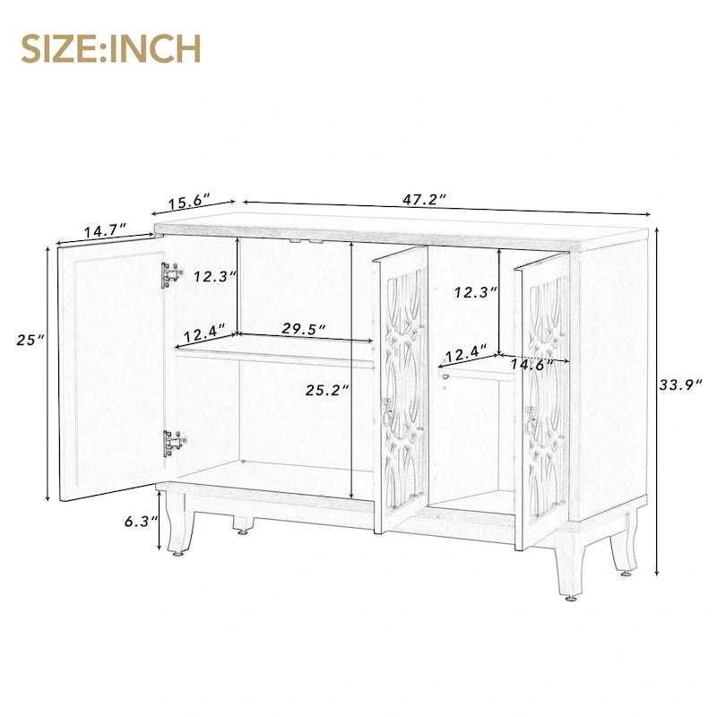 Buffetschrank/Sideboard mit 3 Spiegeltüren und Glastüren fürs Esszimmer