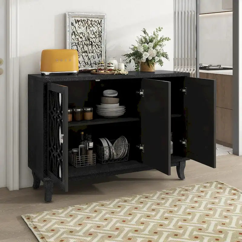 Buffetschrank/Sideboard mit 3 Spiegeltüren und Glastüren fürs Esszimmer