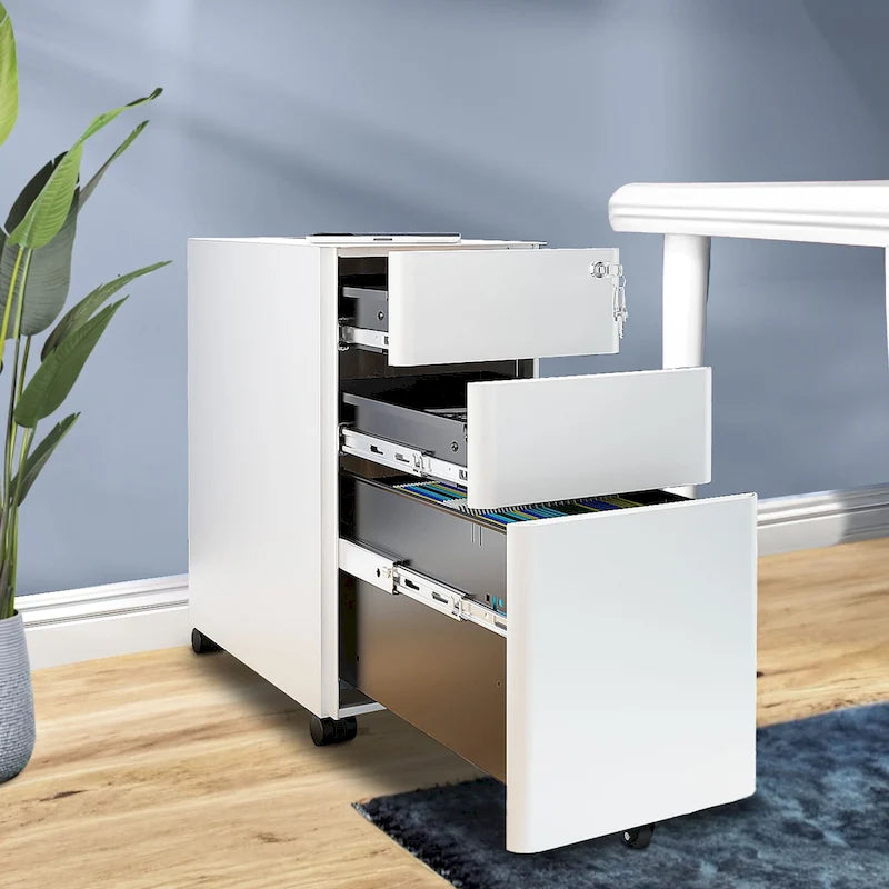 Archivador vertical moderno de acero con 3 cajones y ruedas para archivos A4, carta y oficio