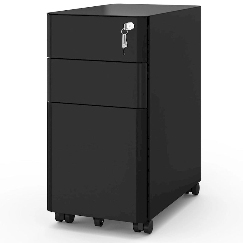 Archivador vertical moderno de acero con 3 cajones y ruedas para archivos A4, carta y oficio