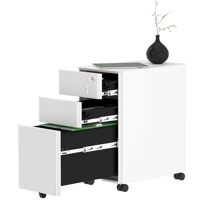 Archivador vertical moderno de acero con 3 cajones y ruedas para archivos A4, carta y oficio