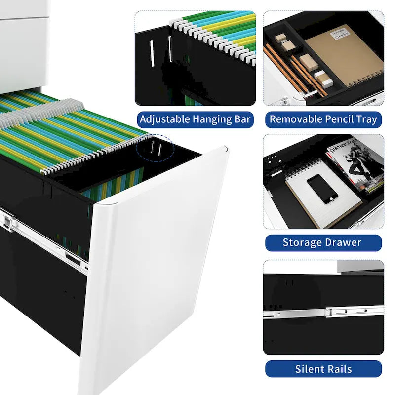 Archivador vertical moderno de acero con 3 cajones y ruedas para archivos A4, carta y oficio