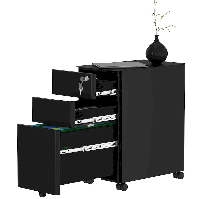Archivador vertical moderno de acero con 3 cajones y ruedas para archivos A4, carta y oficio