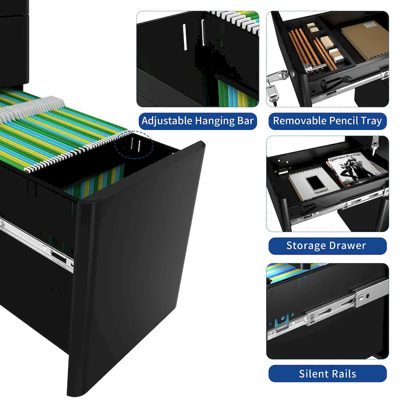 Archivador vertical moderno de acero con 3 cajones y ruedas para archivos A4, carta y oficio
