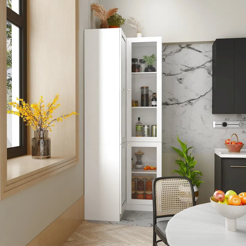 Meuble de salle de bain d’angle blanc de 78.7H - rangement élégant pour toutes les pièces