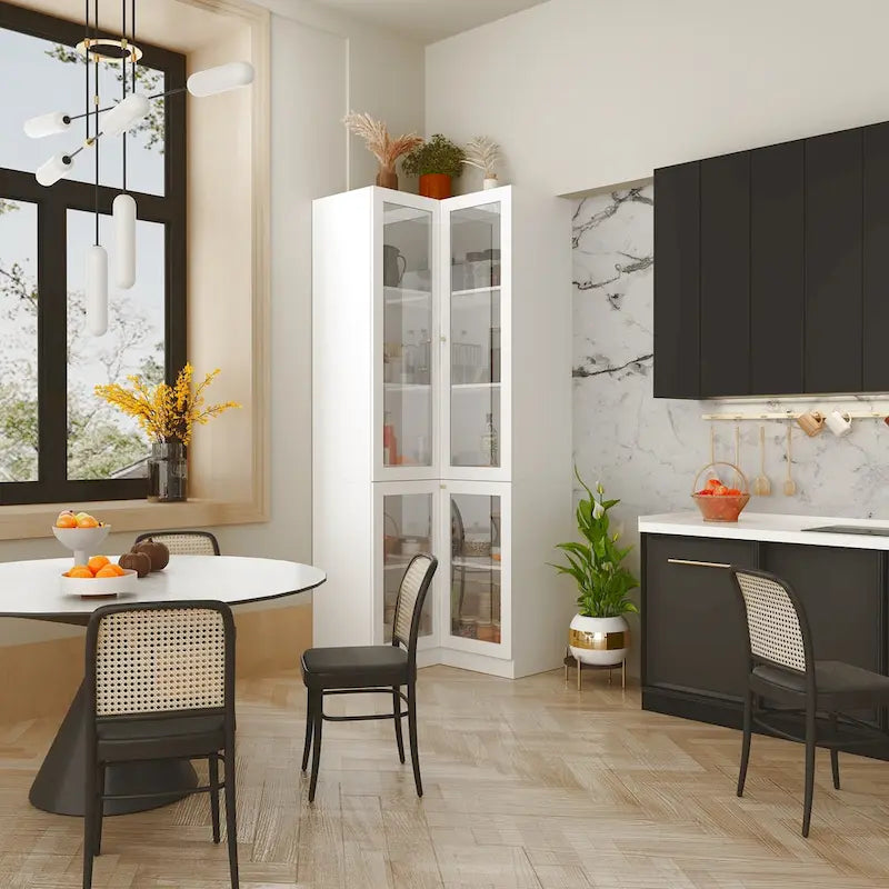 Meuble de salle de bain d’angle blanc de 78.7H - rangement élégant pour toutes les pièces
