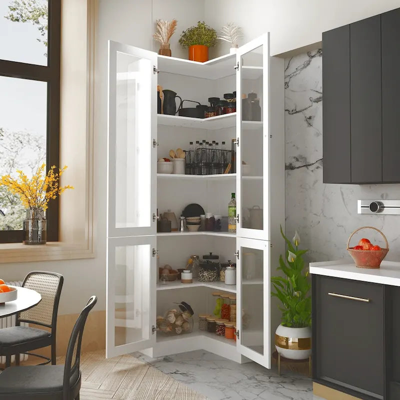 Meuble de salle de bain d’angle blanc de 78.7H - rangement élégant pour toutes les pièces