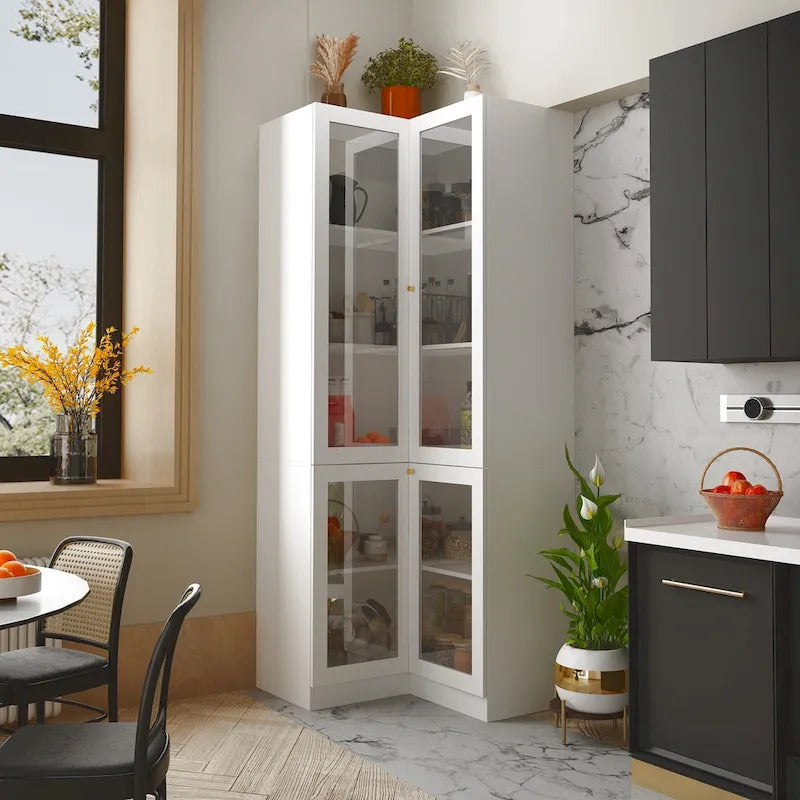 Meuble de salle de bain d’angle blanc de 78.7H - rangement élégant pour toutes les pièces