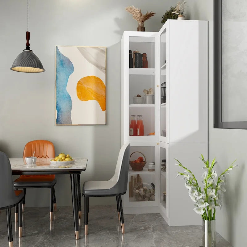 Meuble de salle de bain d’angle blanc de 78.7H - rangement élégant pour toutes les pièces