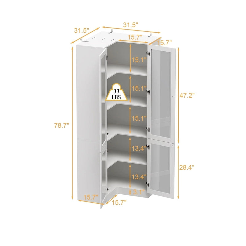 Meuble de salle de bain d’angle blanc de 78.7H - rangement élégant pour toutes les pièces
