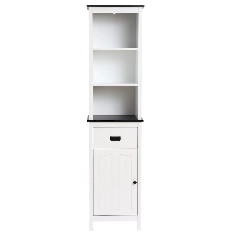 Colonne de rangement de salle de bain en bois blanc et noir - 63 H x 15.75 W x 11.81 D