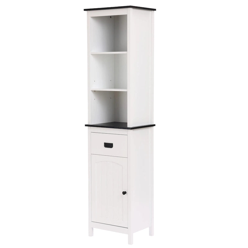 Colonne de rangement de salle de bain en bois blanc et noir - 63 H x 15.75 W x 11.81 D