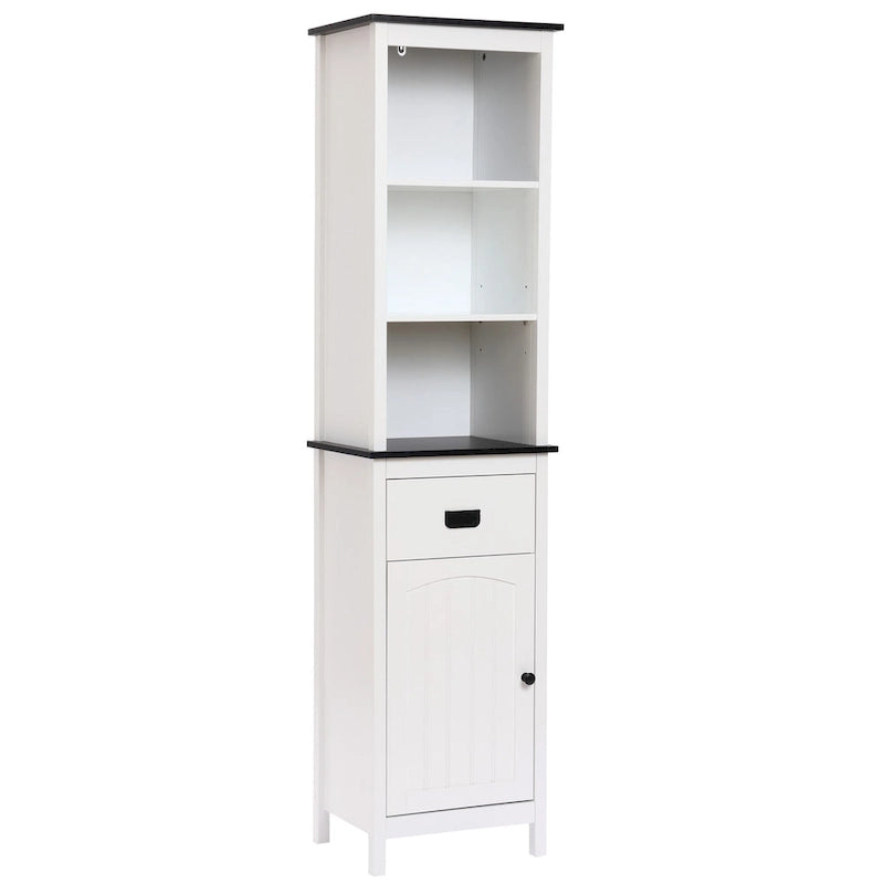 Colonne de rangement de salle de bain en bois blanc et noir - 63 H x 15.75 W x 11.81 D