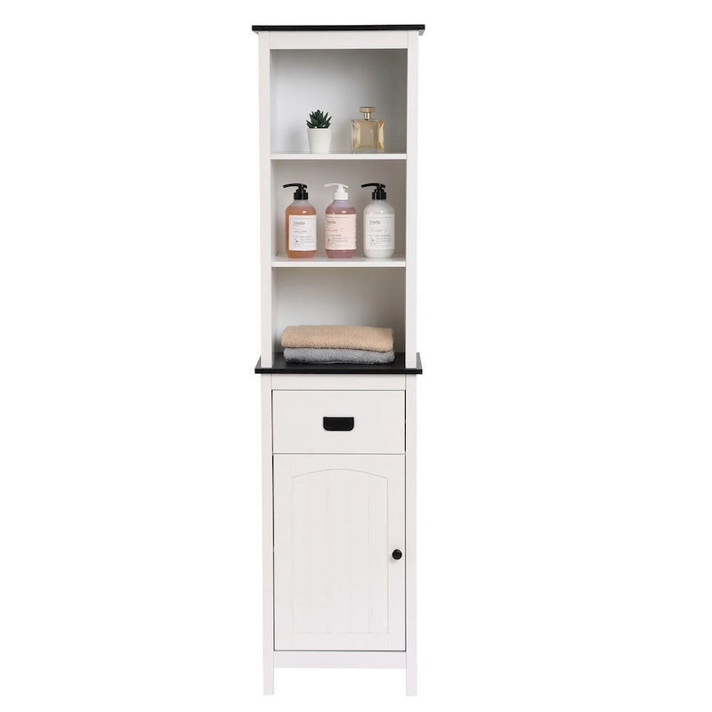 Colonne de rangement de salle de bain en bois blanc et noir - 63 H x 15.75 W x 11.81 D