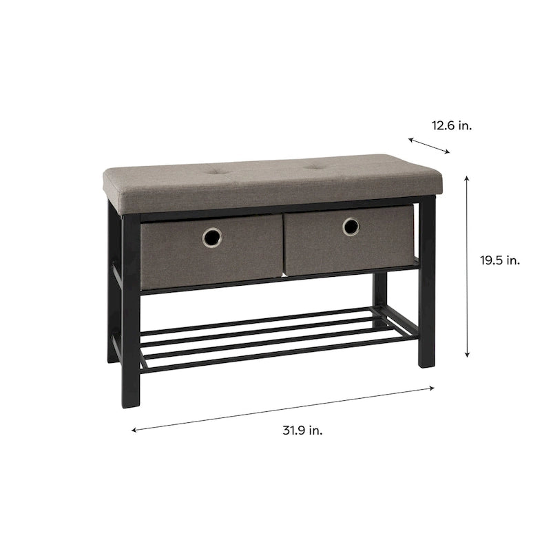 Banc d’entrée double avec rangement pour chaussures, taupe - 31.9x 12.6x 19.5