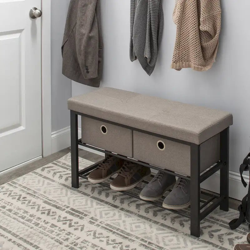 Banc d’entrée double avec rangement pour chaussures, taupe - 31.9x 12.6x 19.5