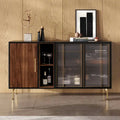 Buffet moderniste de 55.12 pouces à 3 portes, doté d’un cadre multicouche en bois massif et d’un placage en noyer ; livré entièrement assemblé.
