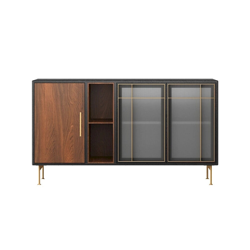 Buffet moderniste de 55.12 pouces à 3 portes, doté d’un cadre multicouche en bois massif et d’un placage en noyer ; livré entièrement assemblé.