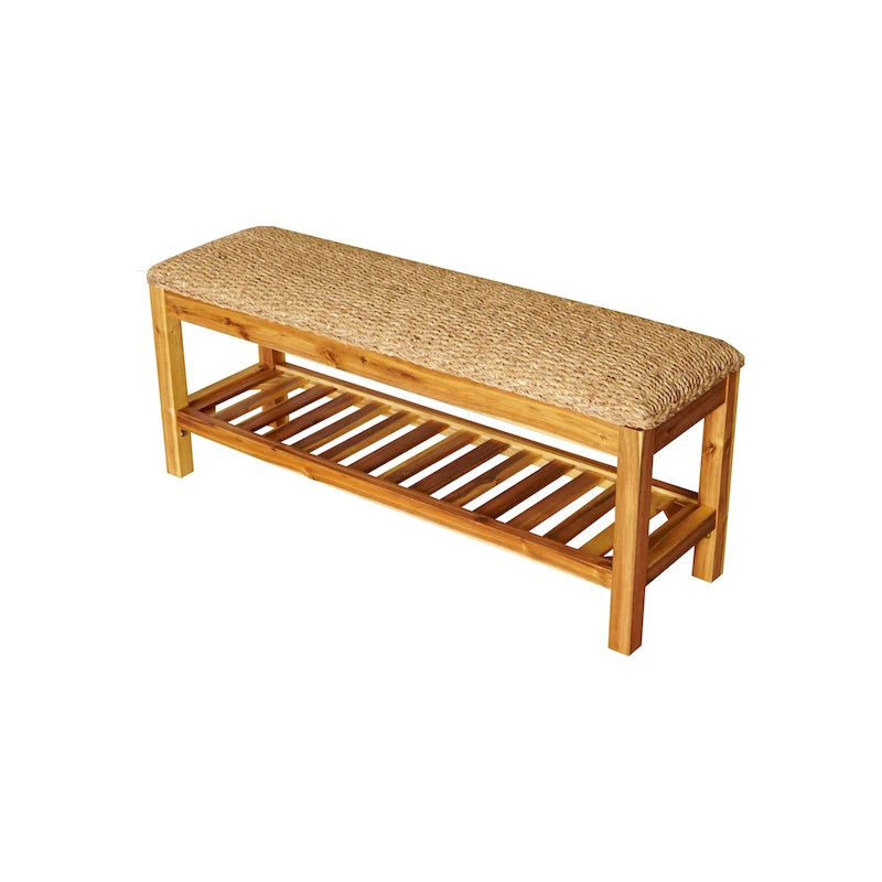 Banco zapatero de jacinto de agua y madera maciza