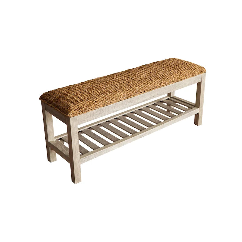 Banco zapatero de jacinto de agua y madera maciza