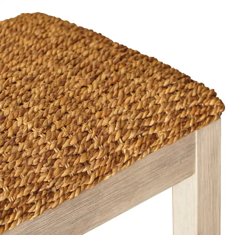 Sitzbank mit Stauraum für Schuhe aus Wasserhyazinthe und Massivholz