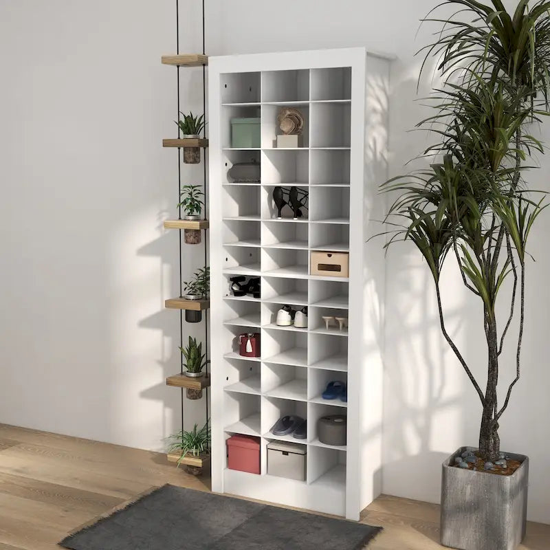 Meuble à chaussures haut de 71 pour entrée, rangement étroit pour chaussures, blanc
