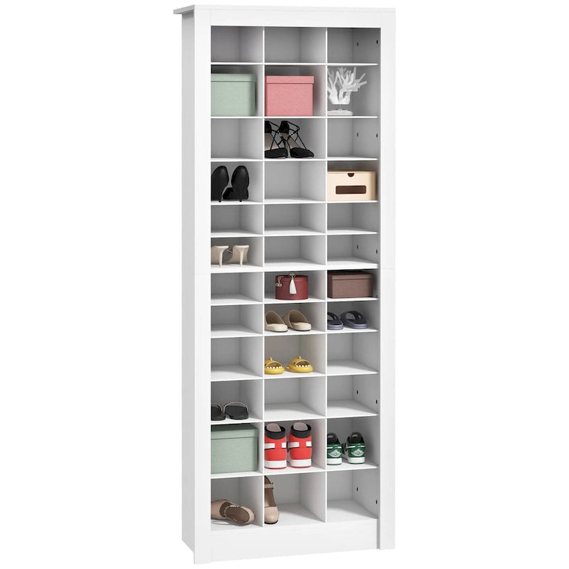 Meuble à chaussures haut de 71 pour entrée, rangement étroit pour chaussures, blanc