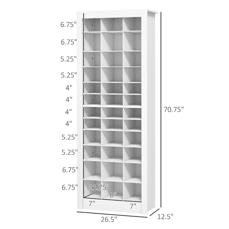 Meuble à chaussures haut de 71 pour entrée, rangement étroit pour chaussures, blanc
