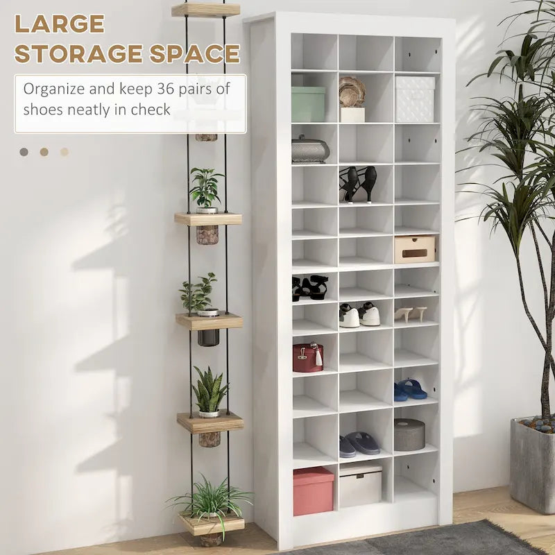 Meuble à chaussures haut de 71 pour entrée, rangement étroit pour chaussures, blanc